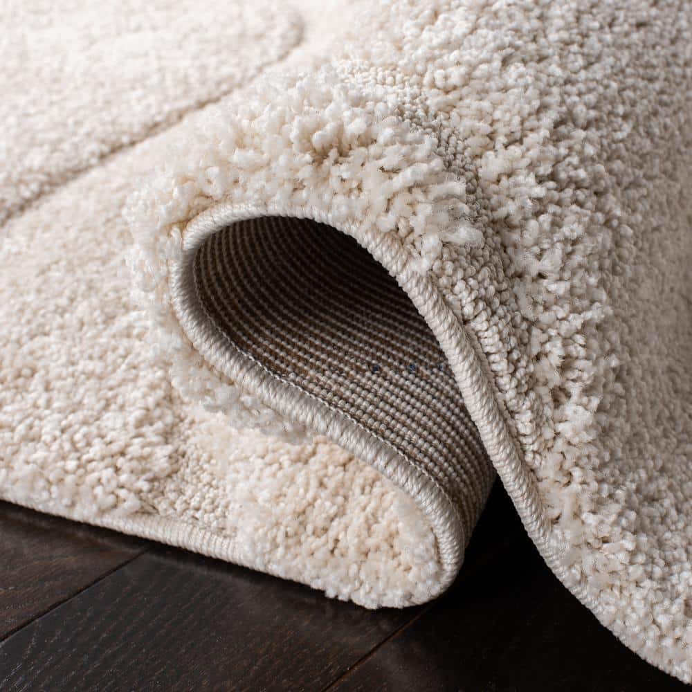 Cream Beige Rectangular Shag 6' x 9' Synthetic Rug