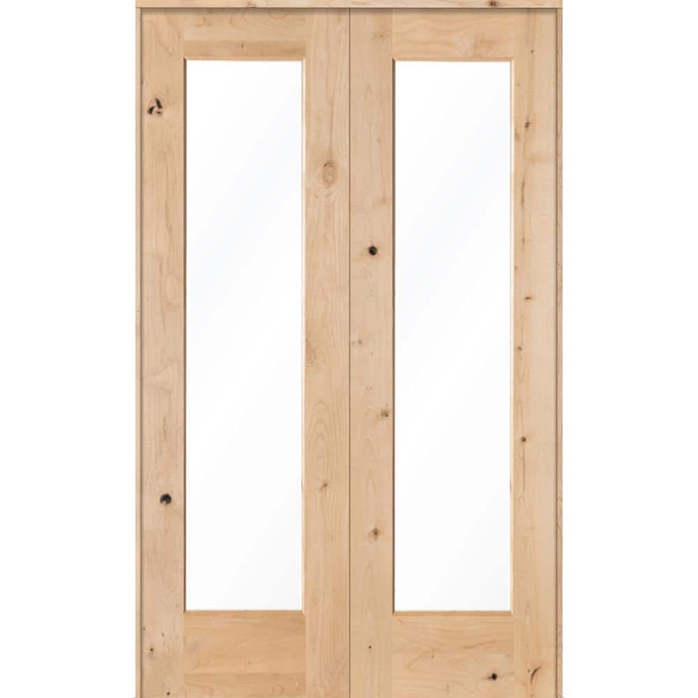 48 in. x 80 in. Rustic Knotty Alder 1-Lite Clear Glass Both Active Solid Core Wood Double Prehung Interior Door price history on PriceWatchPro