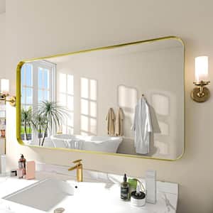 55 in. W x 30 in. H Rectangular Aluminum Framed Wall Bathroom Vanity Mirror in Gold