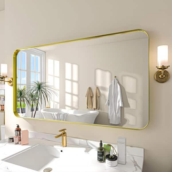 TOOLKISS 55 in. W x 30 in. H Rectangular Aluminum Framed Wall Bathroom Vanity Mirror in Gold