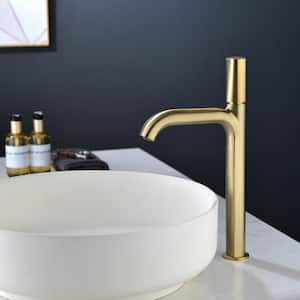 Single Handle Vessel Sink Faucet with Water Supply Hoses in Brushed Gold