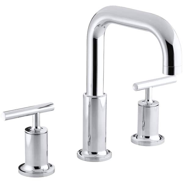 KOHLER Purist Deck-Mount 8 in. Widespread 2-Handle High-Arc Bathroom Faucet Trim in Polished Chrome