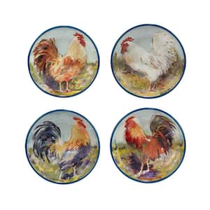 36 fl. oz. Assorted Colors Earthenware Rooster Meadow Soup Bowl (Set of 4)