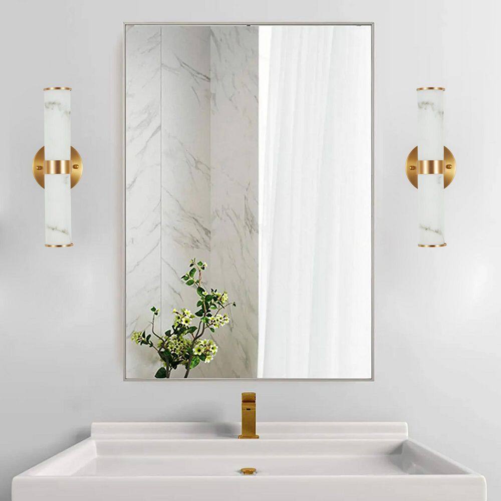 13.8 in. Golden Resin Wall Sconce Vanity Light Set of 2, Modern LED Light for Bathrooms and Hallways price history on PriceWatchPro