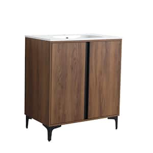 29.5 in. W x 18.1 in. D x 33.5 in. H Single Bath Vanity in Brown Walnut Finish with White Solid Surface Resin Sink