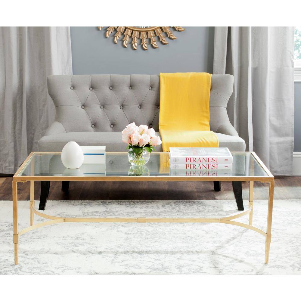 Transitional Antwan 50'' Gold Metal and Glass Coffee Table