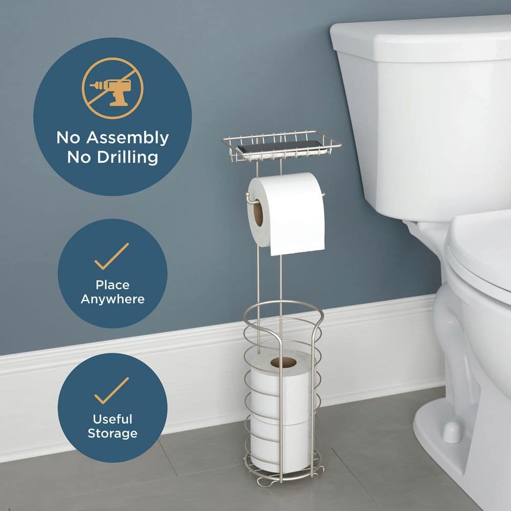 Polished Chrome Freestanding Toilet Paper Holder with Shelf