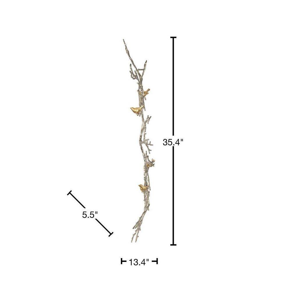 Gold and Silver Aluminum Branch Wall Sculpture with Birds