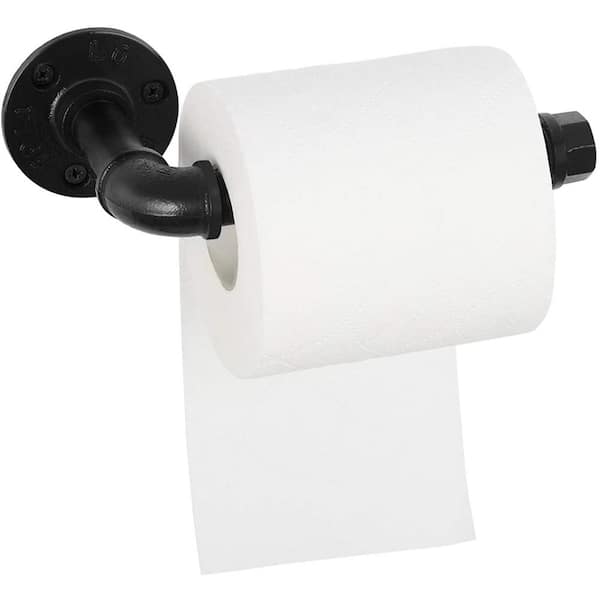 Black Metal Pipe & Burnt Wood Toilet Paper Holder with Reserve Roll Holder  Bar