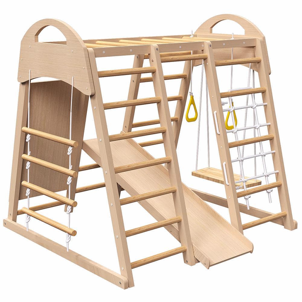 Eco-Friendly Pine Indoor Jungle Gym Playset with Slide and Swing