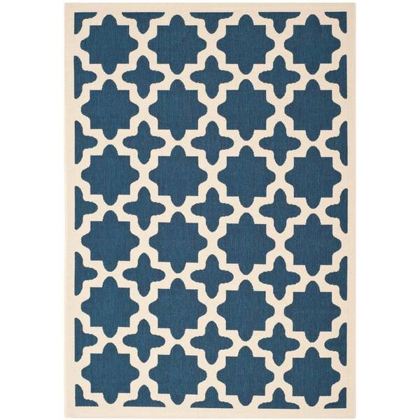 SAFAVIEH Courtyard Navy/Beige 4 ft. x 6 ft. Geometric Indoor/Outdoor ...