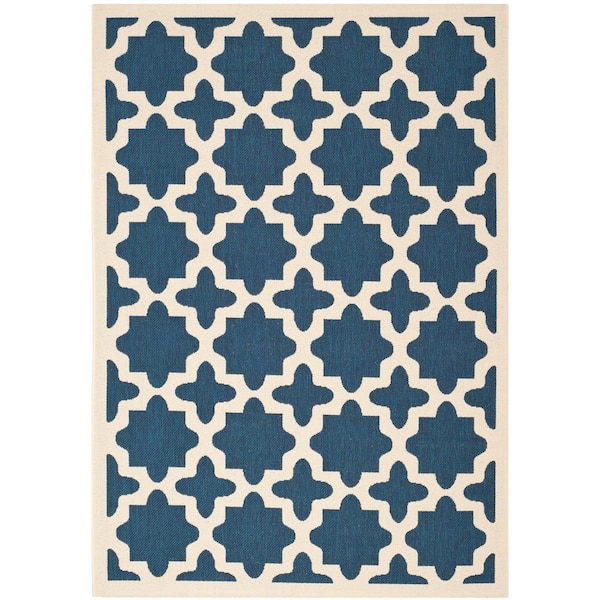 SAFAVIEH Courtyard Navy/Beige 5 ft. x 8 ft. Geometric Indoor/Outdoor Patio  Area Rug