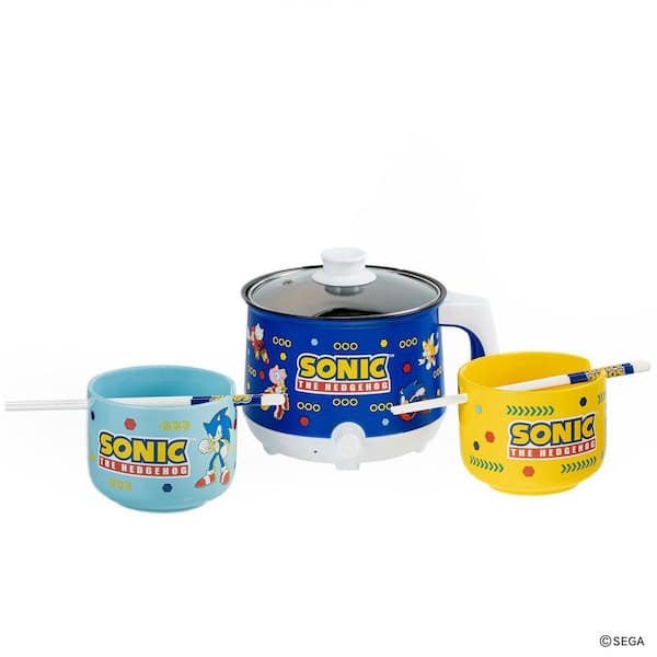 Sonic the Hedgehog Multicolor Hot-Pot Rice Cooker Gift Set with 2-Ramen Bowls and 2-Sets of Chopsticks