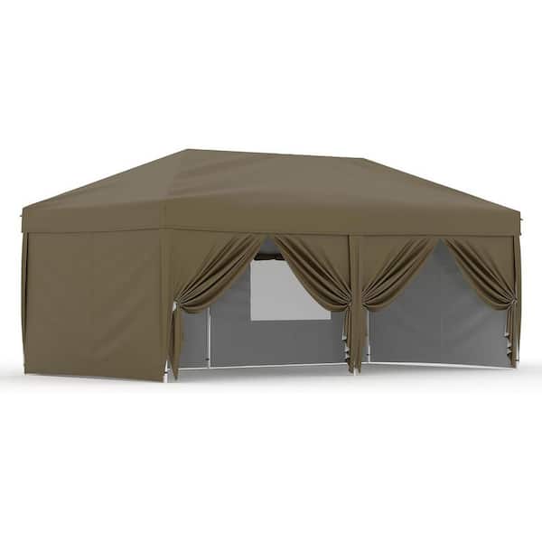 20 ft. x 10 ft. Instant Pop Up Canopy Tent Sun Shelter in Brown with 6 Removable Sidewalls and Adjustable Height