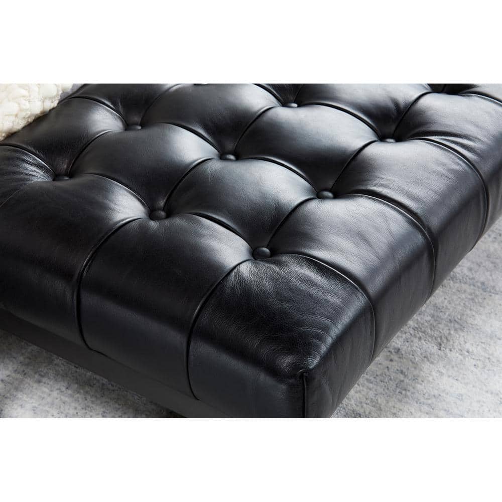 Wyatt 54'' Black Top-Grain Leather and Iron Bench