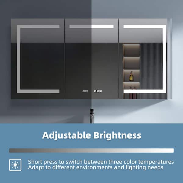 60 in. W x 30 in. H Rectangular Silver Aluminum Recessed/Surface Mount Fog Free Lighted Medicine Cabinet with Mirror
