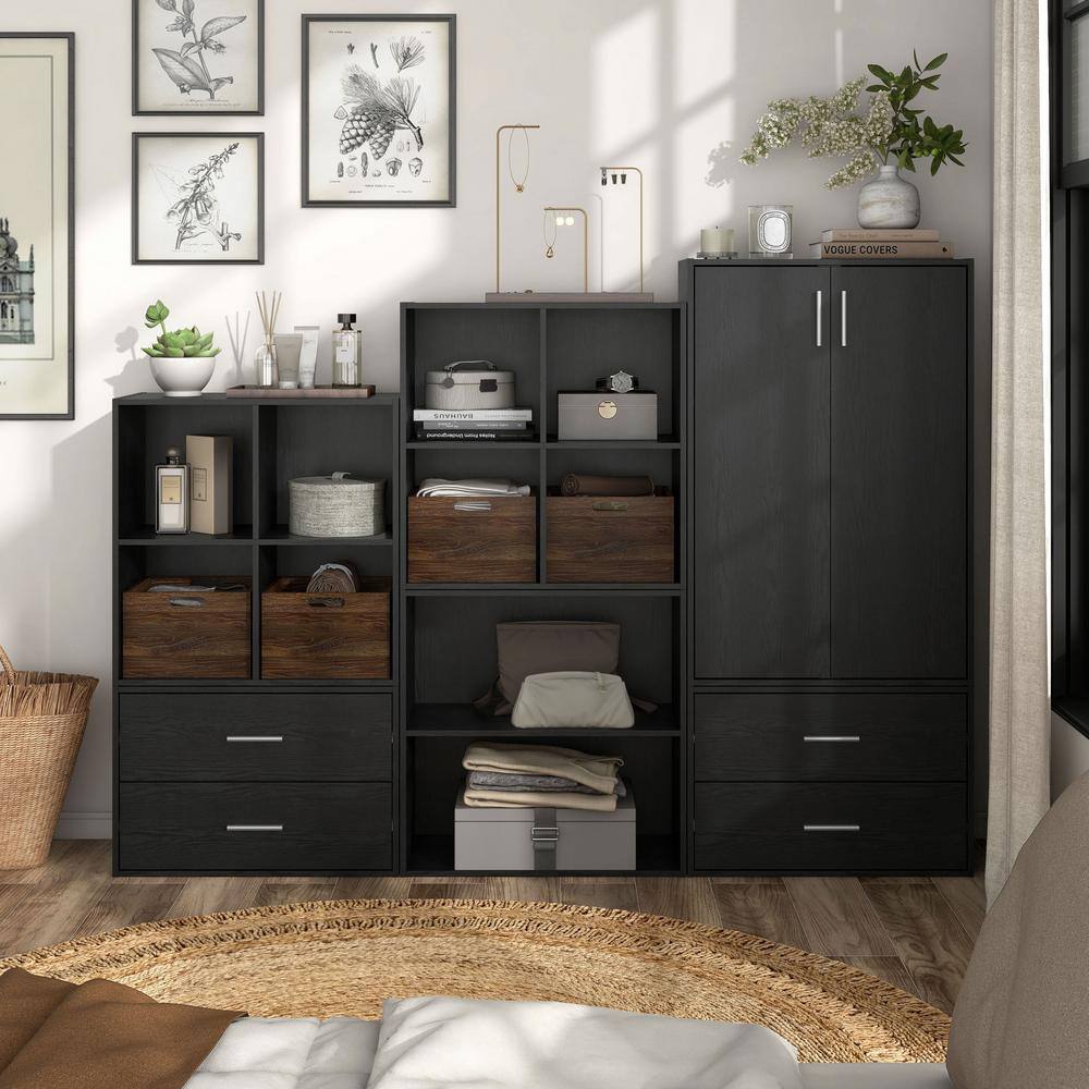 Black 24-Inch Stackable MDF Wood 4-Cube Bookcase