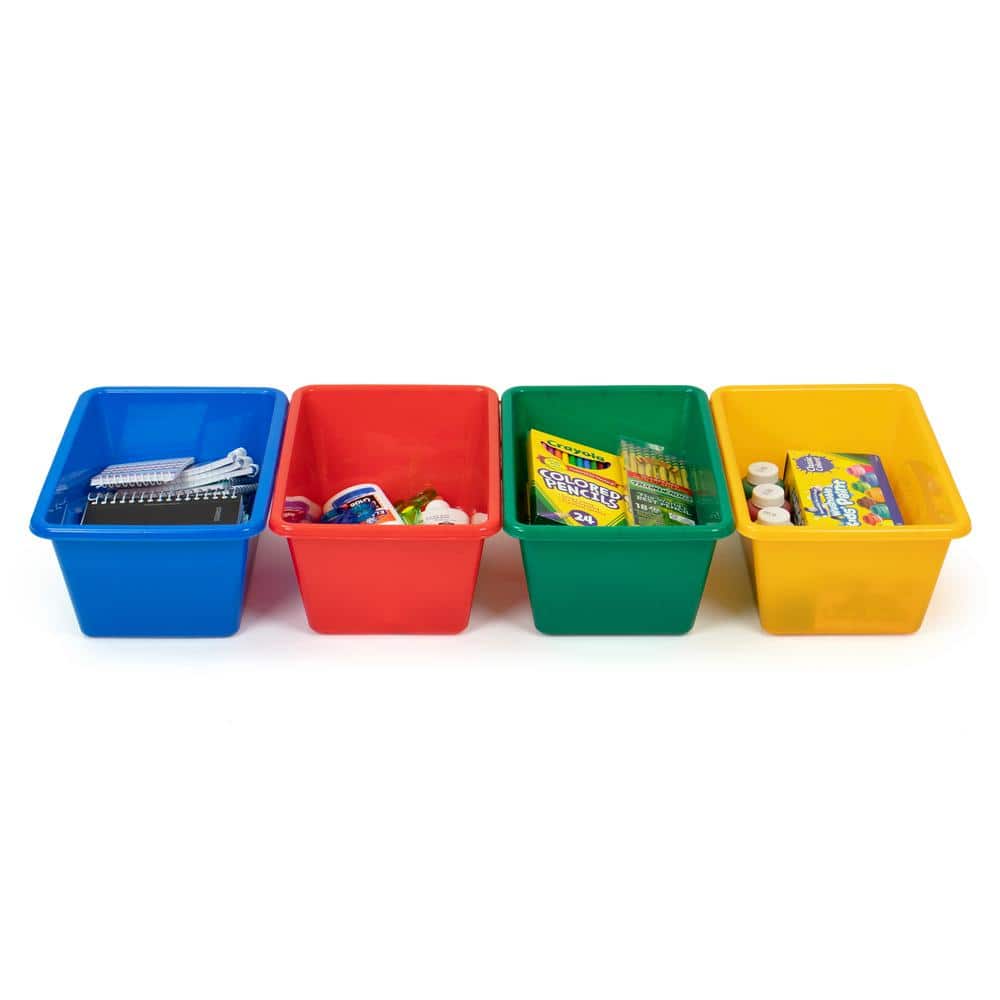 Small Primary Color Plastic Stackable Storage Bins, Set of 4