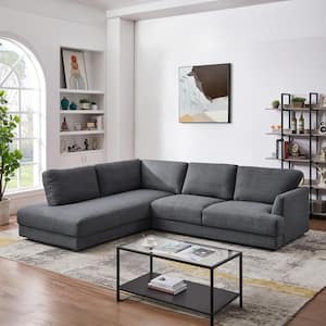 Glenville 108 in. Square Arm 2-piece High Quality Linen Polyester Mix L Shaped Left Facing Cozy Sectional Sofa in Gray