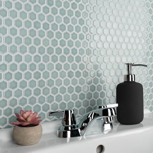 Tribeca 1 in. Hex Glossy Mist 10-1/4 in. x 11-7/8 in. Porcelain Mosaic Tile (8.6 sq. ft./Case)