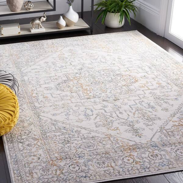Bel Air 7 ft. x 7 ft. Ivory/Gray Medallion Border Square Area Rug
