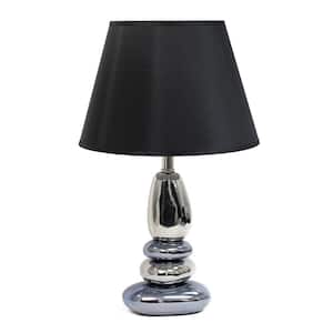 21.5 in. Chrome Blue Contemporary Ebb and Flow Stacked Stone Table Lamp with Black Fabric Shade