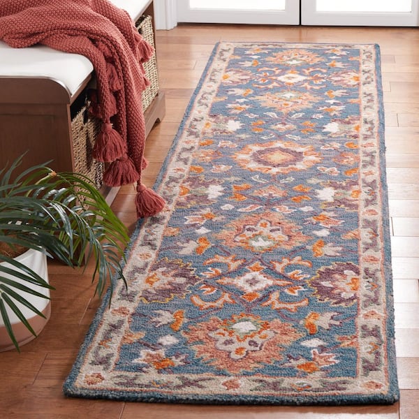 Aspen 2 ft. x 9 ft. Blue/Rust Garden Medallion Runner Rug