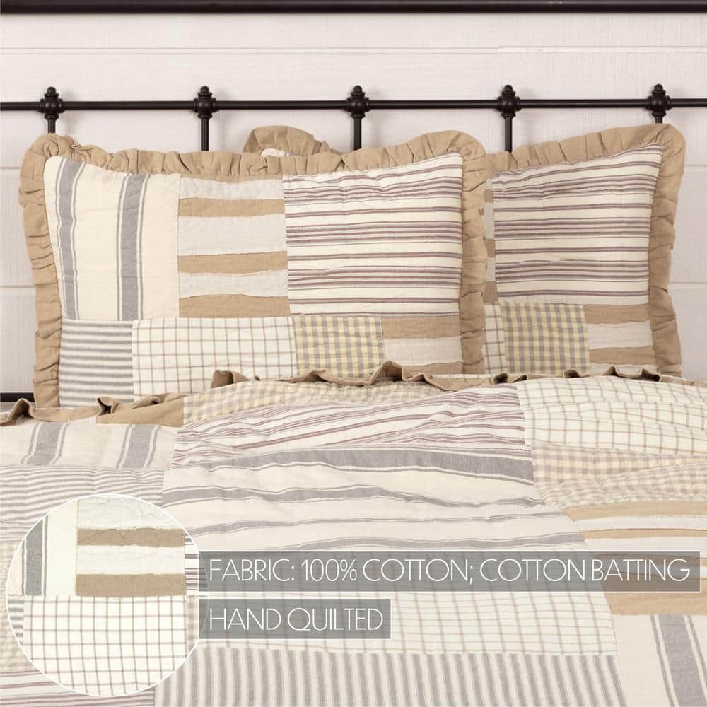 Grace Patchwork Creme White Cotton Standard Sham with Burlap Ruffle