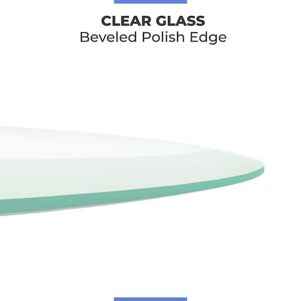 21 in. Clear Round Glass Table Top, 3/8 in. Thickness Tempered Beveled Edge Polished 21 in. Clear Round Glass Table Top, 3/8 in. Thickness Tempered Beveled Edge Polished