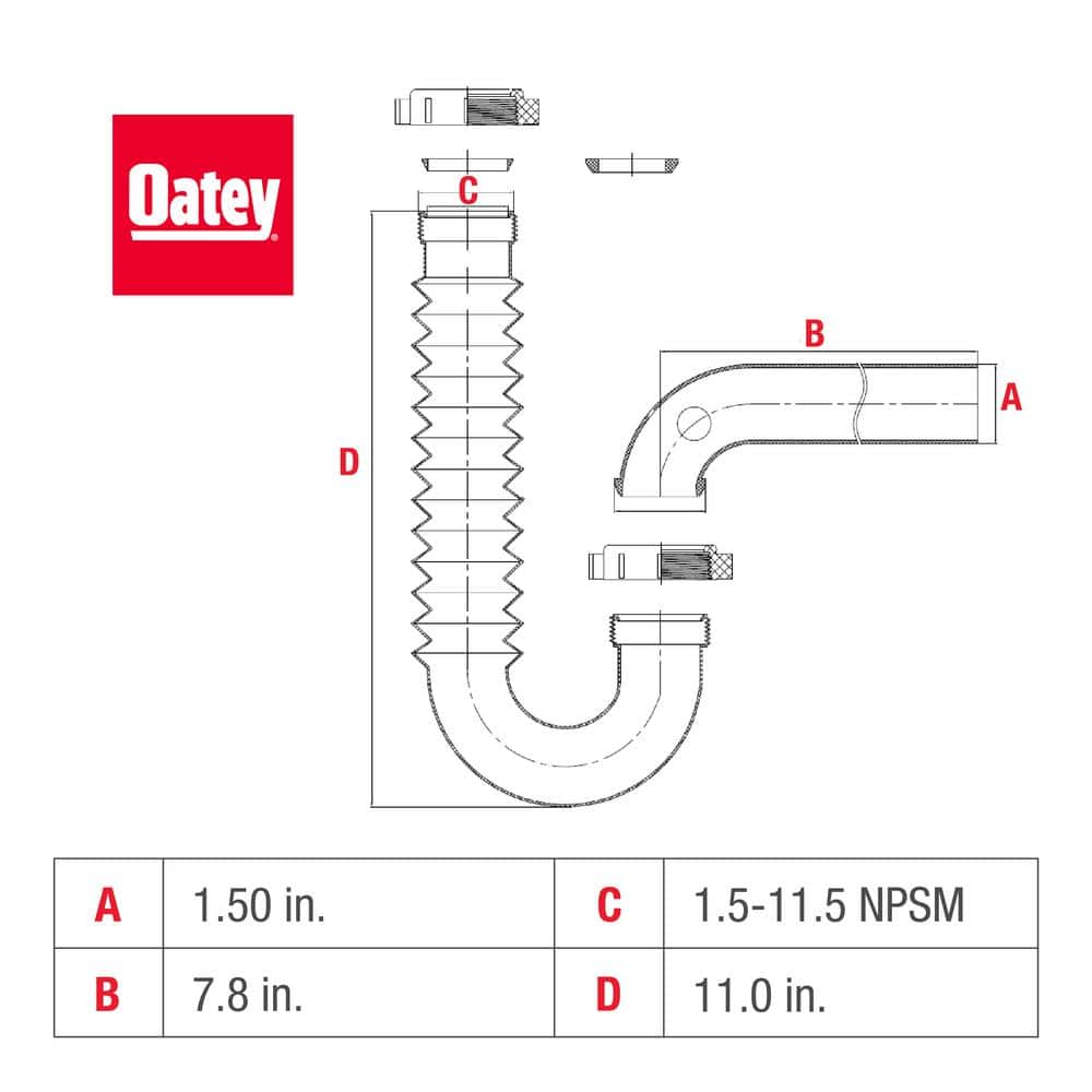 White Polyethylene Flexible P-Trap for Sink Drain
