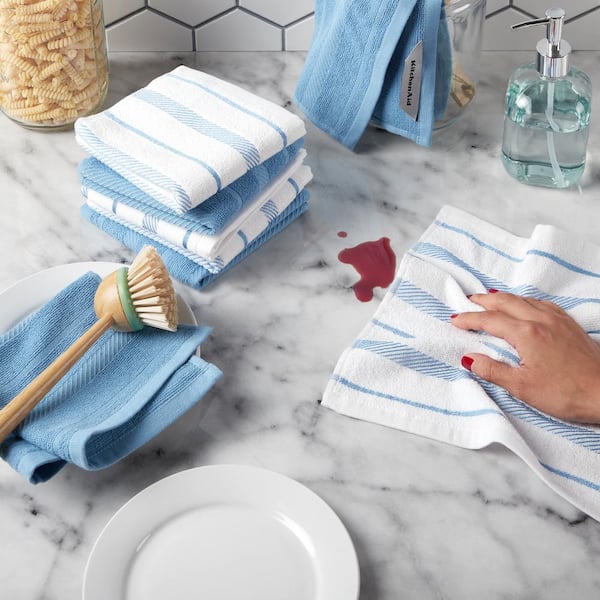 Albany Blue Velvet Striped Cotton Dishcloth Set (8-Pack)