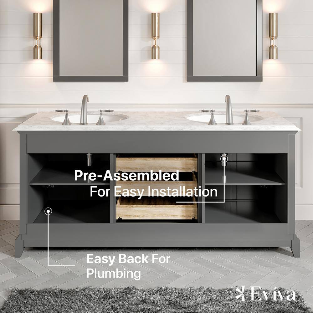 Gray Marble Double Sink Freestanding Bathroom Vanity