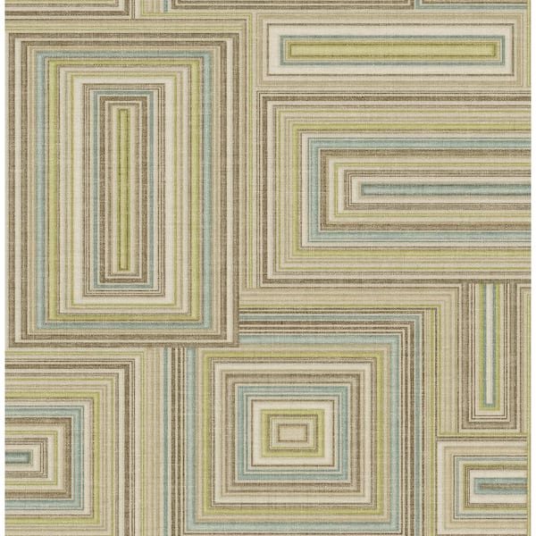 Seabrook Designs Attersee Squares Brown, Teal, and Green Paper Strippable Roll (Covers 56.05 sq. ft.)