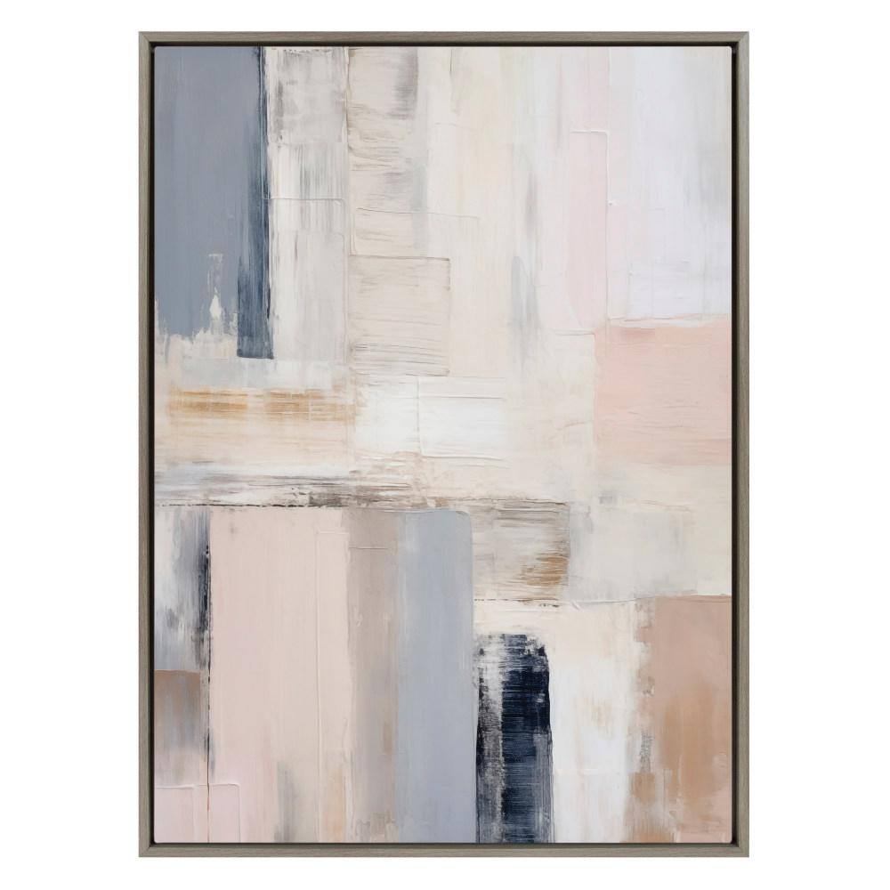 Rustic Melody Abstract Canvas Print with Gray and Beige Frame