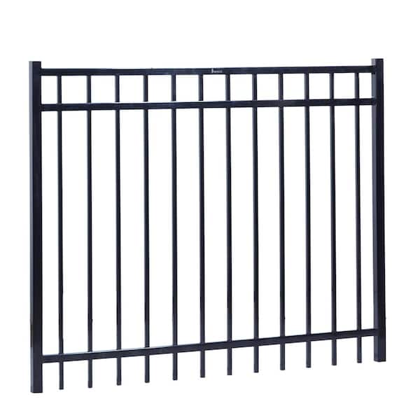 Versai Flat Top Design 5 ft. W x 4 ft. H Gloss Black Steel Fence Gate