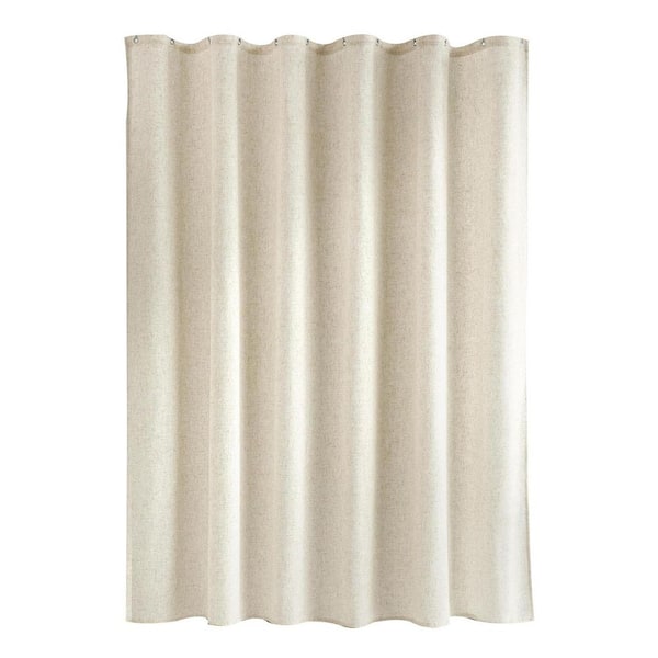 Unbranded 72 x 72 in. Heavy Duty Washable Linen Shower Curtain Set with 12-Metal Hooks in Cream, Neutral Thick Cloth for Bathroom