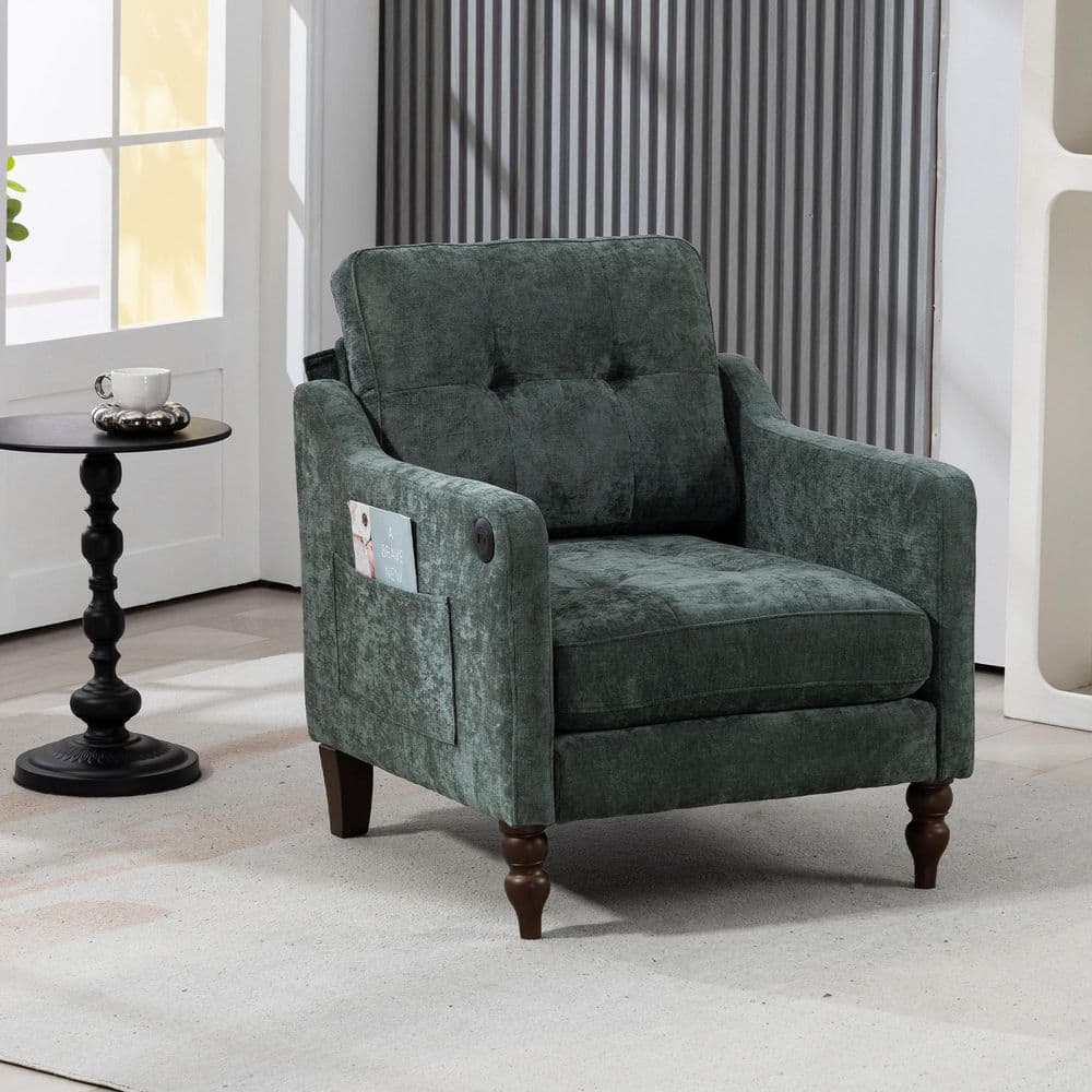 Norma 31.5 in. Dark Green Rectangle Polyester Upholstered Accent Armchair with USB Charging Port price history on PriceWatchPro