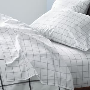 Block Plaid 200-Thread Count Yarn-Dyed Cotton Percale Flat Sheet