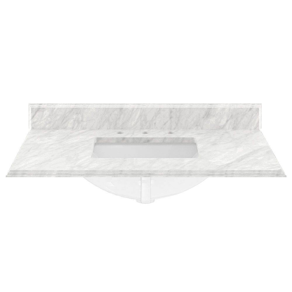 37" White Italian Carrara Marble Vanity Top with Ceramic Sink