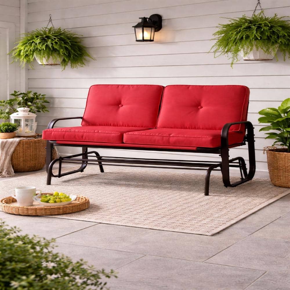 Winston Brown Steel Outdoor Glider Loveseat with red weather-resistant cushions (2-Person) price history on PriceWatchPro
