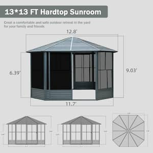 13 ft. x 13 ft. Sunroom Octagonal Solarium Screen Houses with Lockable Sliding Door, Moveable PC Screen, Sloping Roof