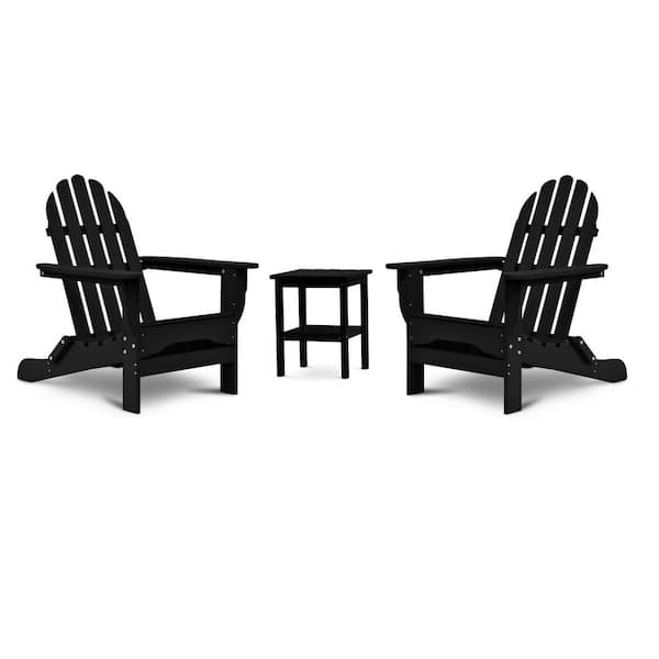 DUROGREEN Icon Black Recycled Plastic Adirondack Chair with Side Table (2-Pack)