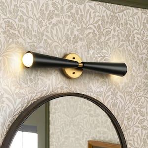 Aaru 2-Light 24 in. Black Cone Linear LED Integrated Bathroom Vanity Light Wall Sconce