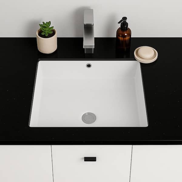 20 in. x 15.5 in. Undermount Rectangular Bathroom Sink in White Glazed Ceramic with Overflow