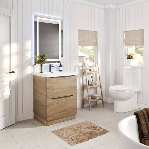 Smile 24 in. W x 16 in. D x 33.50 in. H Bathroom Vanity in White Oak with White Acrylic Top with White Sink