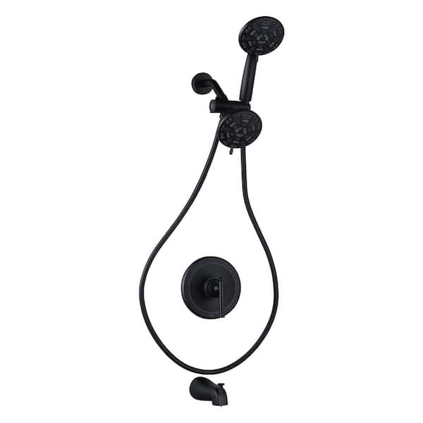 Single Handle 7-Spray Shower Faucet 1.8 GPM Dual Handheld Shower Head Combo with Tub Spout in Black (Valve Included)