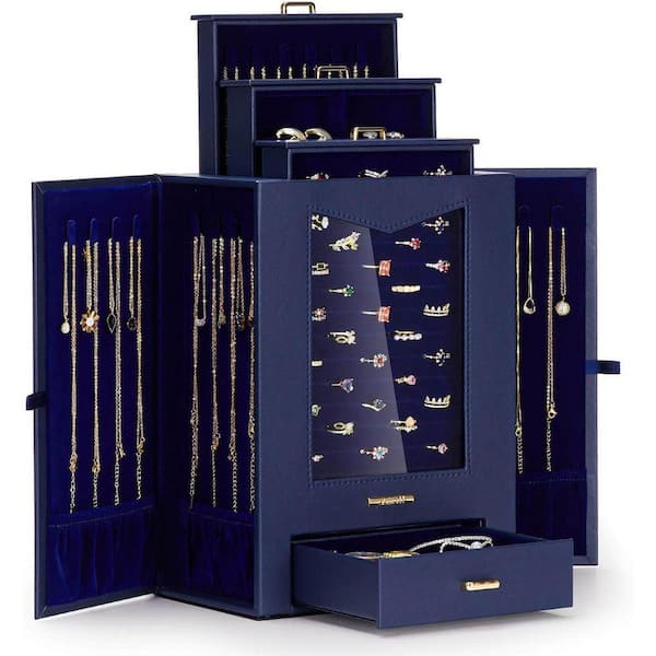Dark Blue 8.5 in. x 11.5 in. Polyurethane Modern Jewelry Box with