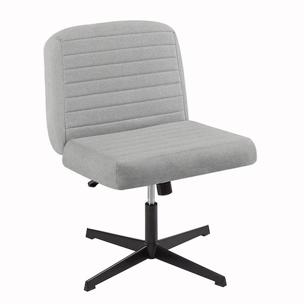 VECELO Modern Office Desk Chair No Wheels Armless Wide Fabric Padded, Swivel and Height Adjustable, Gray