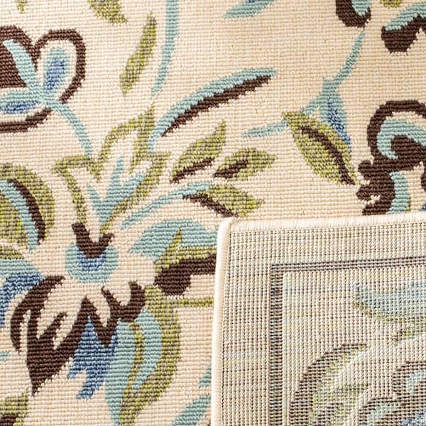 Veranda Cream/Green 8 ft. x 11 ft. Border Indoor/Outdoor Patio  Area Rug