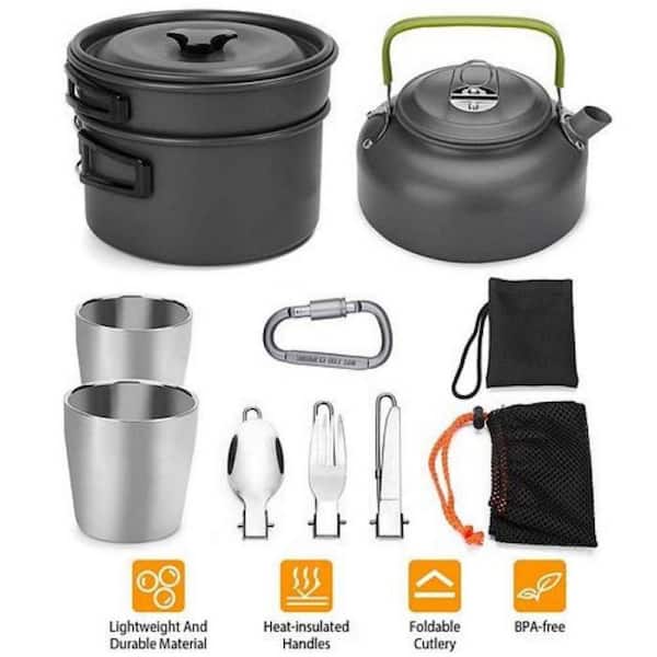 Afoxsos Portable Camping Cooker Outdoor Pot Set with Cutlery Carry